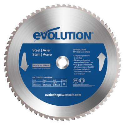 EVOLUTION Circular Saw Blade: 14 in Blade Dia., 66 Teeth, 0.09 in Cut Wd, 1 in Arbor Size - Steel & General Metal-Cutting Blades