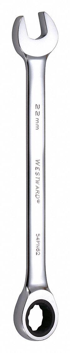 WESTWARD Combination Wrench: Alloy Steel, Chrome, 22 mm Head Size, 11 3/8 in Overall Lg, Std (MPN 54PN62). Key specifications — attr309600: 22 mm; attr309611: Chrome; attr309610: Alloy Steel; attr309604: No; attr309612: No; attr309613: No; attr309615: No; attr324932: WESTWARD.