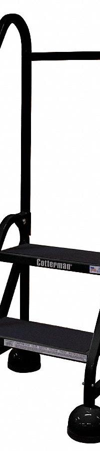 COTTERMAN Rolling Ladder: 1.5 ft Platform Ht, Partially Assembled, Steel, Wt-Actuated Auto-Lock (MPN ST-222 A2 C7 P5). Key specifications — Includes Handrails: Handrails Included; Material: Steel; Brand: COTTERMAN; Color: Black.