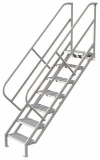 TRI-ARC Portable Stairs: 8.7 ft Overall Ht, Steel, 450 lb Load Capacity, Perforated, 7 Steps (MPN WISS107246). Key specifications — attr1050559: Gray; attr1050557: TRI-ARC.