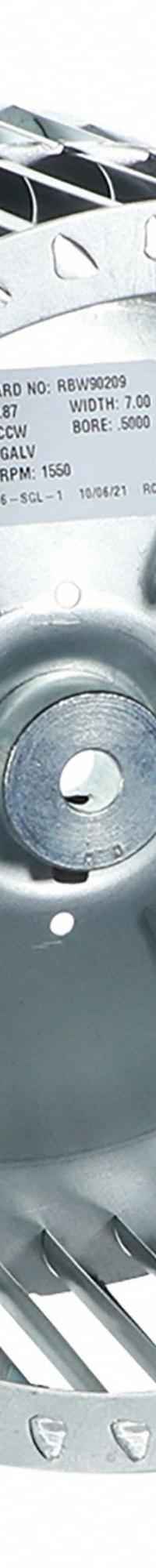 Blower Wheel: Forward-Curved, 9 7/8 in Dia, 7 in W, CCW Hub End, Steel Wheel, 2 Inlets, 1/2 in Bore (MPN FC987-700D L). Key specifications — Manufacturer Part Number: FC987-700D L; Brand: REVCOR; Product Type: Blower Wheel; Rotation: CCW Hub End.