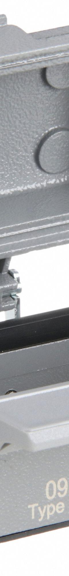 HARTING Rectangular Connector Housing: Size 10 B, Bulkhead Mount, Gray, Aluminum Die-Cast, IP65 (MPN 09300100318). Key specifications — IP Rating: IP65; Size Designation: 10 B; Seal Material: NBR; Locking Type: Single Lever; Brand: HARTING; Primary Material: Aluminum; Operating Temperature Range: -40 to 125 Degrees C.