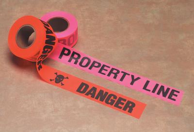 APPROVED VENDOR Flagging Tape: 150 ft Lg, 1 1/2 in Wd, Property Line Legend, Vinyl - Restricted Access Messaging Barrier Tape