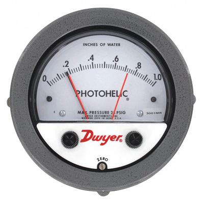 Dwyer Pressure Switch/Gauge: Back/Single-Side, 1/8 in NPT Female, ±2% Gauge Accuracy - Low Operating Pressure Differential Gauges