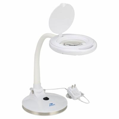 AVEN Round Magnifier Light: LED, 2.25x, 5 Diopter, 570 lm Max Brightness, 11 in Arm Reach - Weighted-Base Magnifier Lights