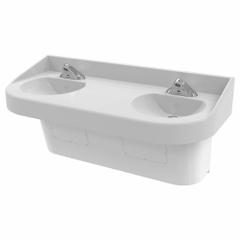 BESTCARE Hospital Sink: Polymer Resin, 14 1/2 in Bowl Lg, 4 in Bowl Dp, ADA Compliant (MPN WH3779-OCC11M). Key specifications — ADA Compliant: ADA Compliant; Color: White; Bowl Shape: D-Shape; Brand: BESTCARE; Sink Mounting Type: Wall.