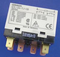 OMRON Enclosed Power Relay: Bracket Mounted, 30 A Current Rating, 100/120V AC, DPST-NO (MPN G7L-2A-TJ-CB-AC100/120). Key specifications — Brand: OMRON; Base Type: Square; Mounting Style: E-Bracket; Electrical Connection: Quick-Connect; Manufacturer Part Number: G7L-2A-TJ-CB-AC100/120; Operating Current: 25 A; Series: G7L Series; Relay Bracket Type: E-Bracket (Sold Separately).
