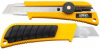 OLFA Snap-Off Utility Knife: 6 in Overall Lg, Plain, 8 Segments, 0 Blades Stored, Yellow, Plastic (MPN L-2). Key specifications — attr307932: Plain; attr307935: Yellow; attr307939: Plastic; attr307957: Contoured; attr324893: OLFA.