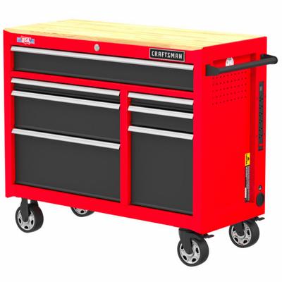 CRAFTSMAN Rolling Tool Cabinet: Red / Black Drawer, 41 in W x 18 in D x 34 in H - Light-Duty Rolling Tool Workstations