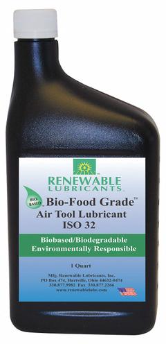 RENEWABLE LUBRICANTS Air Tool Oil: Synthetic, -20°F Min. Op Temp., 446°F Max. Op Temp., Bottle (MPN 87461). Key specifications — attr1321222: Synthetic; attr1321227: 176; attr1321244: RENEWABLE LUBRICANTS; attr1321245: Bottle.