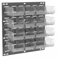 AKRO-MILS Louvered Panel: 20 in x 18 in x 4 5/8 in, 1 Sides, 16 Bins, Gray (MPN 30618220SC). Key specifications — Bin Style: Hang and Stack; Color: Gray; Bin Color: Clear; Finish: Powder Coated; Brand: AKRO-MILS.