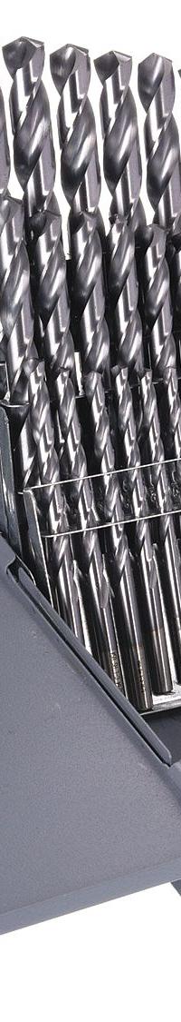CHICAGO-LATROBE Jobber Length Drill Bit Set: 29 Pc, 1/16" to 1/2" by 64ths, 135° Split Point (MPN 43640). Key specifications — attr1236168: Metal Index; attr1236199: NAS 907 Type B.