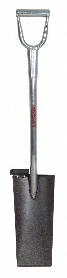RAZOR-BACK Garden Spade: Steel Blade, 14 ga, D-Grip Handle Type, Steel Handle, 26 in Handle Lg (MPN 2451700). Key specifications — Blade Color: Black; Handle Color: Silver; Blade Material: Steel.