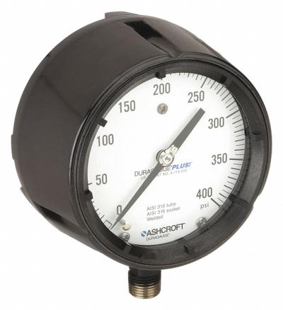 ASHCROFT Process Pressure Gauge: 0 psi to 400 psi, White, 4 1/2 in Dial, 1/2 in NPT Male - Vibration-Resistant All-Stainless Steel Wetted Parts & Casing