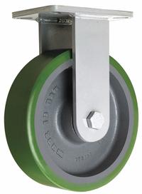 HAMILTON Plate Caster: Corrosion-Resistant, Rigid, Polyurethane, 10 in Wheel Dia, 3 in Wheel Wd (MPN R-SECJ-13DH). Key specifications — Wheel/Tread Color: Green; Brand: HAMILTON; Roll Up: Rigid.