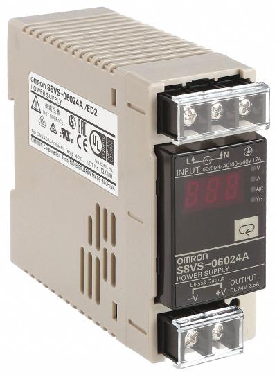 OMRON DC Power Supply: DIN Rail, 60 W Output Power - Rated, 2.5 A Current - Output - DIN Rail Mount DC Power Supplies