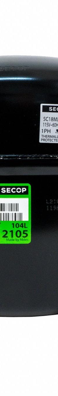 SECOP Compressor: Reciprocating, 6,296 BtuH Cooling, 3/4 hp, 1/4 in Discharge Line Connection Size (MPN SC18MLX-1). Key specifications — Manufacturer Part Number: SC18MLX-1; Brand: SECOP; Compressor Protection: Hermetic; For Refrigerant Type: R-404A.