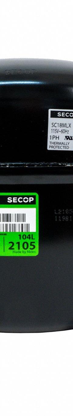 SECOP Compressor: Reciprocating, 6,296 BtuH Cooling, 3/4 hp, 1/4 in Discharge Line Connection Size (MPN SC18MLX-1). Key specifications — Manufacturer Part Number: SC18MLX-1; Brand: SECOP; Compressor Protection: Hermetic; For Refrigerant Type: R-404A.