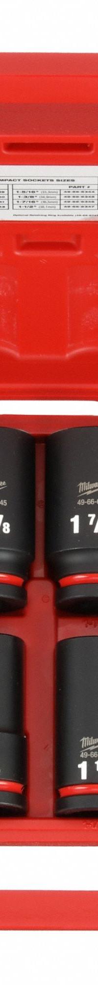 MILWAUKEE Impact Socket Set: 3/4 in Drive Size, Small Set (0-50 pieces) Set Size, 8 Pieces, 0, SAE (MPN 49-66-7018). Key specifications — attr1204251: MILWAUKEE; attr1215453: 3/4 in; attr1215454: 1 in to 1-1/2 in; attr1224229: Friction.