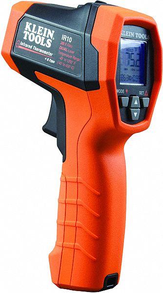 KLEIN TOOLS Infrared Thermometer: IR10, Avg/Difference/Max Temp/Min Temp, Adj @ 0.10 to 1.00 - Infrared Thermometers with Contact Probes