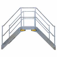 GARLOCK SAFETY SYSTEMS Crossover Bridge: 6 in Platform Ht, Steel, 1,400 lb Load Capacity, Open Grip (MPN 430-414-600). Key specifications — Brand: GARLOCK SAFETY SYSTEMS; Color: Silver; Tread Type: Expanded Metal.