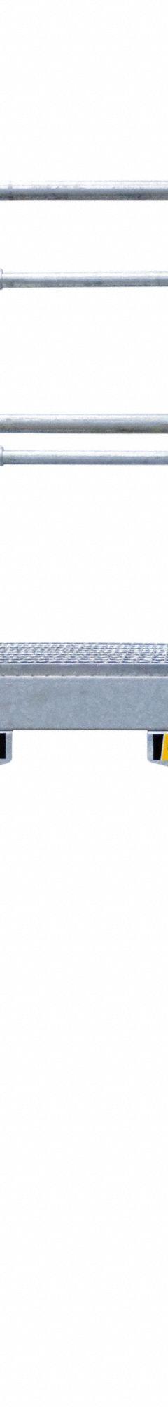 GARLOCK SAFETY SYSTEMS Crossover Bridge: 6 in Platform Ht, Steel, 1,400 lb Load Capacity, Open Grip (MPN 430-414-600). Key specifications — Brand: GARLOCK SAFETY SYSTEMS; Color: Silver; Tread Type: Expanded Metal.
