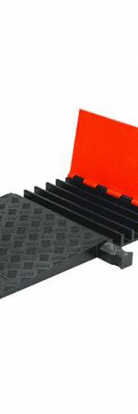 ADA Cable Protector: 5 Channels, 1 13/40 in Max Cable Dia, 50 in Wd, 1 7/8 in Ht, 20 in Lg (MPN GD5X125-ADA-O/B). Key specifications — Connection Style: Dog Bone; Material: Polyurethane; Color: Black/Orange.