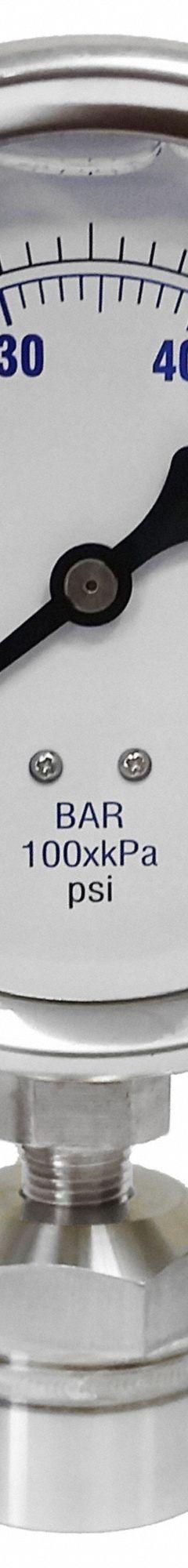 KODIAK CONTROLS Pressure Gauge: 0 psi to 1,000 psi, KC301, 4 in Dial, 316 Stainless Steel, Bottom (MPN KC301L401000/DSM3512). Key specifications — Brand: KODIAK CONTROLS; Gauge Case Liquid: Glycerin; Seal Fill Liquid: Mineral Oil; Gauge Case Material: 304 Stainless Steel; Seal Lower Housing Material: 316 Stainless Steel; Accuracy: ±1.00%; Gauge Wetted Parts: Stainless Steel.