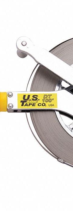 US TAPE Derrick Tape Measure: 100 ft, Ring Tip, Dark Liquids/Light Liquids, Steel, SAE, Innage, Gray (MPN 59625). Key specifications — attr940497: Dark Liquids; attr940499: Steel; attr944091: Ring; attr940496: Corrosion-Resistant; attr940498: US TAPE; attr940491: 1/4"X 100' Derrick Tape Complete with Handle; attr940492: Gray; attr940490: SAE.