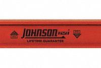 JOHNSON LEVEL Aluminum Level: Level & Plumb, I-Beam, Cushioned, Cushioned, 48 in Overall Lg, 0.029° (MPN 1254-4800). Key specifications — attr934734: 1254-4800; attr934735: JOHNSON LEVEL; attr939796: Acrylic; attr939781: Strip; attr983962: Aluminum; attr939959: Top & Side Read; attr939953: Removable End Caps.