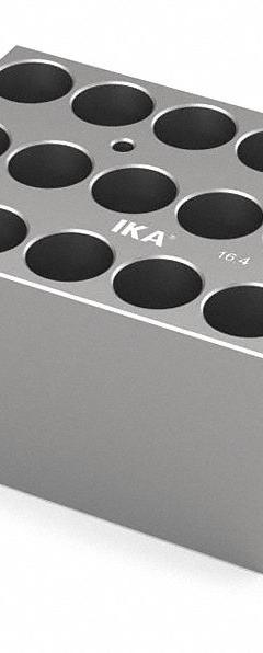 IKA Dry Block: Anodized Aluminum, 3 3/4 in Overall Wd, 3 in Overall Lg, 15 Wells, 16 3/8 mm Well Dia (MPN 4470300). Key specifications — Product Type: Dry Block Heater; Includes Thermometer Well: Yes; Material: Anodized Aluminum; Brand: IKA.