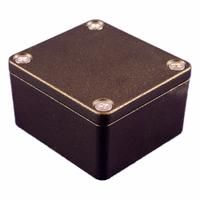 HAMMOND Enclosure: Die-Cast Aluminum, 2 in x 2 in x 1 in, NEMA 1/12/13/4/4X, Solid Cover, Screw On (MPN 1550Z104BK). Key specifications — Brand: HAMMOND; Closure Method: Screws; Enclosure Material: Die-Cast Aluminum; Knockouts: Not Included.
