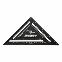 JOHNSON LEVEL Rafter Square: 1/2 in Center-to-Edge Heel Wd, 1/4 in, Top, 12 in Square Size, Aluminum (MPN 1904-1200). Key specifications — attr936133: Etched; attr936134: 1/8 in; attr936137: Degree Scale; attr948788: 1/4 in; attr934763: JOHNSON LEVEL; attr984589: Inch; attr984960: Aluminum.
