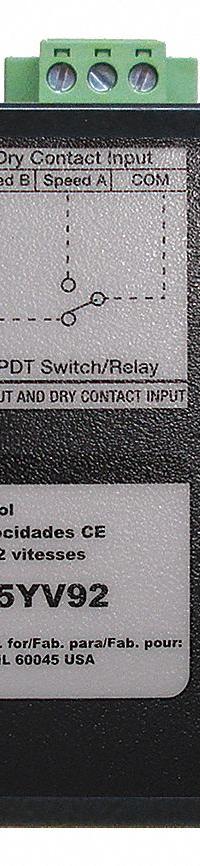 Speed Control: Dial, 2 Switches or Dials, 115/230V AC, Aluminum Plate, Gray Plate, 0.5 A (MPN 35YV92). Key specifications — Brand: DAYTON; Reversible: Not Reversible; Input Voltage: 115/230V AC; Compatible with Series: Dayton Fans with EC Motors; Plate Material: Aluminum.