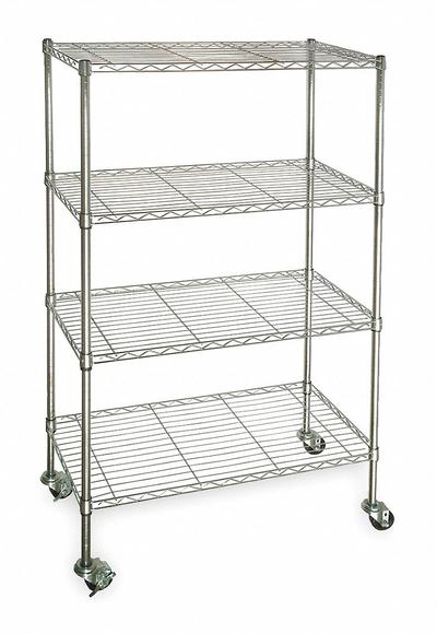 APPROVED VENDOR Wire Shelving Unit: 48 in x 24 in x 68 in, Dry, Split Sleeve, 4 Shelves - Mobile Wire Shelving for Dry Use