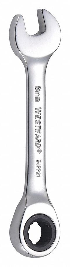 WESTWARD Combination Wrench: Alloy Steel, Chrome, 8 mm Head Size, 3 1/2 in Overall Lg, Std (MPN 54PP21). Key specifications — attr309600: 8 mm; attr309611: Chrome; attr309610: Alloy Steel; attr309604: No; attr309612: No; attr309613: No; attr309615: No; attr324932: WESTWARD.