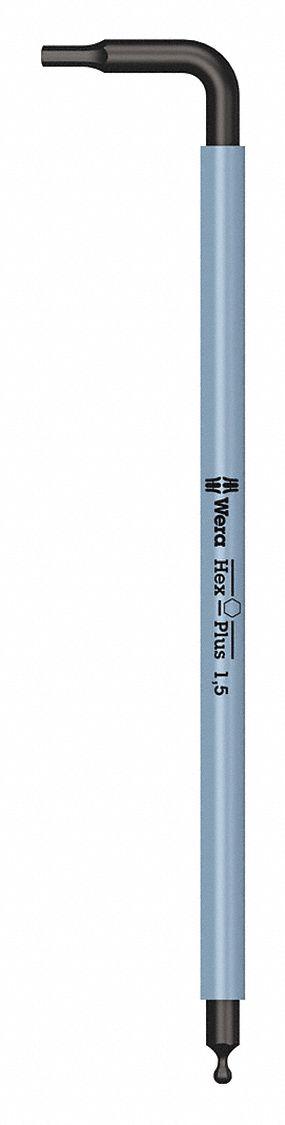 WERA Hex Key: 1 Ball Ends, 1.5 mm Tip Size, Metric, Long, Alloy Steel, Black Oxide - L-Shaped Hex Keys