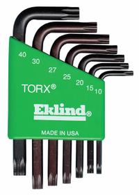 EKLIND Torx Key Set: Short, 7 Pieces, T10/T15/T20/T25/T27/T30/T40 Tip Size, Std End, Organizer, Torx (MPN 11807). Key specifications — attr1205450: EKLIND; attr1205441: Chrome.