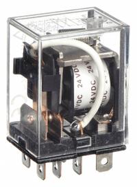 OMRON General Purpose Relay: Socket Mounted, 15 A Current Rating, 24V DC, SPDT, 8 Pins/Terminals (MPN LY1-DC24). Key specifications — Brand: OMRON; Base Type: Square; Mounting Style: Plug-In; Pin Shape: Flat; Electrical Connection: Quick-Connect; Manufacturer Part Number: LY1-DC24; Operating Current: 10 A at 110V AC (Inductive Load); Series: LY Series.