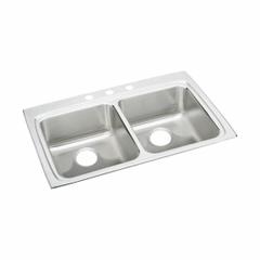 JUST MANUFACTURING Bowl Drop-In Sink: 33 in Overall Lg, 22 in Overall Wd, 4 1/2 in Bowl Dp, 2 Bowls (MPN DLADA2233A454-J). Key specifications — Brand: JUST MANUFACTURING; Color Family: Silver/Gray.