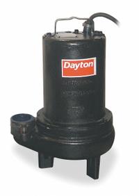 DAYTON Sewage Ejector Pump: Three Phase, 1 hp, 460V AC, 195 gpm Flow Rate @ 10' of Head, 2 in NPT (MPN 4LE15). Key specifications — Impeller Material: Cast Iron; Rated Voltage: 460V AC; Brand: DAYTON; Switch: Not Included.