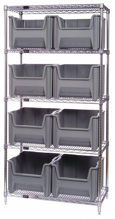QUANTUM STORAGE SYSTEMS Bin Shelving: 42 in x 18 in x 74 in, 1 Sided, 8 Bins, Open, Blue - Wire Stationary Bin Shelving with Open-Front Bins