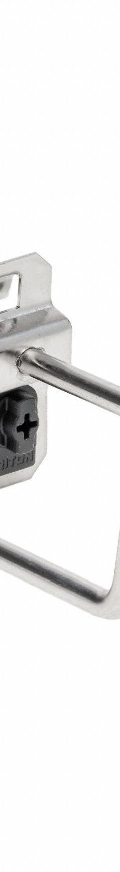 TRITON PRODUCTS Pegboard Hook: 5 in x 3 3/4 in x 2 1/4 in, 2 Hooks, 5 in Hook Dp, ABS Retainers (MPN 66528). Key specifications — Mounting Type: Surface; Includes: ABS Retainers; Finish: Brushed; Color: Silver; Accessory Type: 80-Degree Closed Hook; Locking System: ABS Retainers; Material: Stainless Steel; For Tool Type: Cords.
