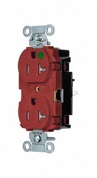 HUBBELL Receptacle: Hospital Grade, Duplex, 5-20R, Red, 125V AC, 20 A, 2 Pole / 3 Wire (MPN 8300STRTR)
