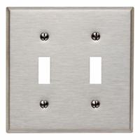 LEVITON Wall Plate: Toggle, 2 Gang, Silver, Std Size (MPN 84009). Key specifications — Brand: LEVITON; Material: Stainless Steel.