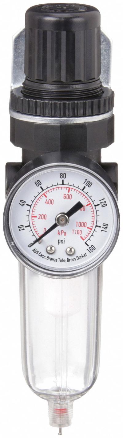 SPEEDAIRE Filter-Regulator: Miniature Series, 1/4 in NPT, 14 cfm, 5 micron, 5 psi to 125 psi - Speedaire FRL Air Filter/Regulators