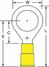 3M Ring Terminal: Yellow, Vinyl Insulation, 1/2 in Stud Size, 12 AWG to 10 AWG Wire Sizes, 600 V (MPN MV10-12RK). Key specifications — attr1308027: 3M; attr1356513: MV10.