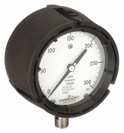 ASHCROFT Process Pressure Gauge: 0 psi to 300 psi, White, 4 1/2 in Dial, 1/2 in NPT Male - All-Stainless Steel Wetted Parts & Casing