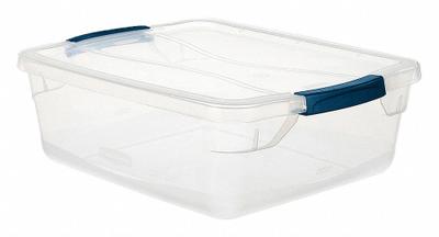 RUBBERMAID Storage Tote: 4 gal, 18 3/4 in x 13 3/8 in x 6 5/8 in, Clear Body, Clear Lid - Clearview Totes with Latch-On Lids