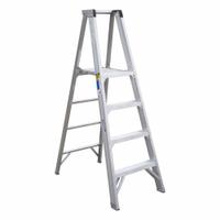 WERNER Platform Stepladder: 4 ft Ladder Size, Aluminum, 375 lb Load Capacity, 25 lb Wt (MPN P404). Key specifications — Brand: WERNER; Included Features: Guard Rail.